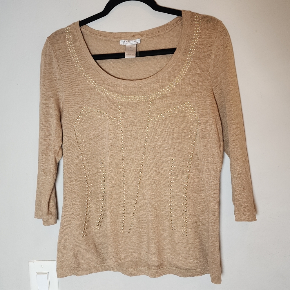 Alberto Makali 100% Linen‎ Beige Gold Studded Top Size XL (Runs Small?)